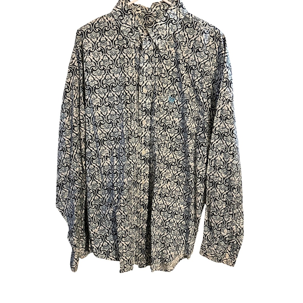 Panhandle Black‎ White Paisley Button Down Western Shirt Size L